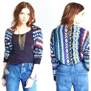 Free People Carnival Fair Isle Multicolor Knit Shrug Sweater Sz XS